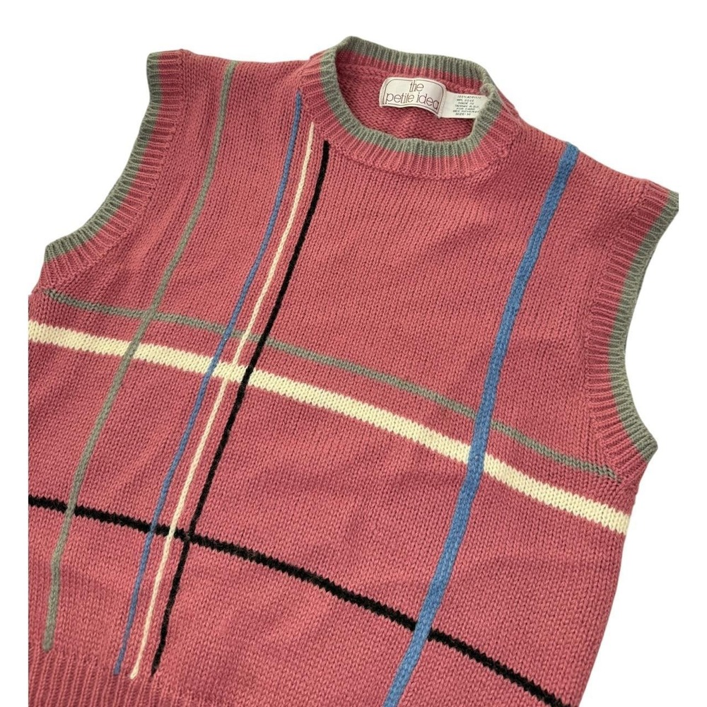 The Petite Idea Pink Plaid Sweater Vest Women Medium Vintage 90 Knit Cottagecore - Picture 3 of 7